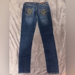 Vigold Skinny Jeans Blue Embroidered Beaded Denim Stretch Size 7/8 or 29